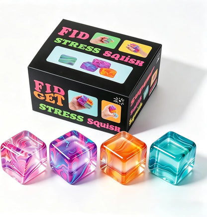 4Pack Fidget Toys Mini Squishy Stress Cube, Stress Balls for Kids, Adults Squishies Anxiety Stress Relief, Ice Squishy Cube Sugar Balls, Sensory Toys for Kids with Autism, Fidgets for Classroom Prize - US 4324