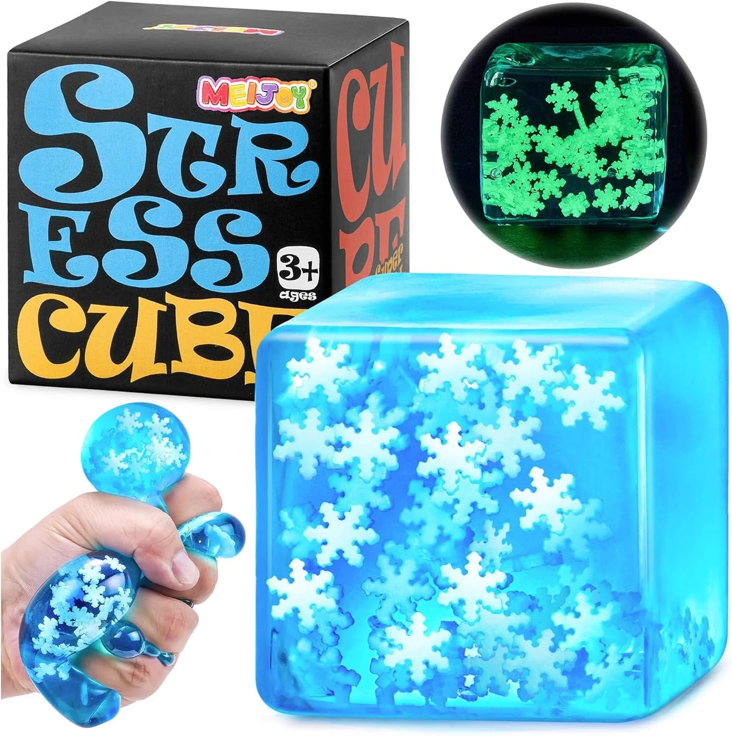 Squishy Fidget Toys Adults Stress Cube - Glow in The Dark Snowflakes Sensory Toys for Kids with Autism Stress Balls for Kids Teens Squeeze Squishy Toys Easter Basket Stuffers - US 8781